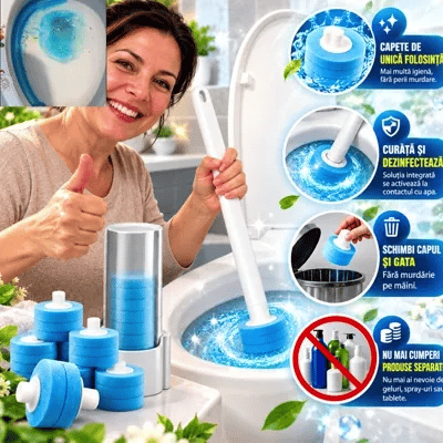 Perie WC cu Capete de Curățare de Unică Folosință